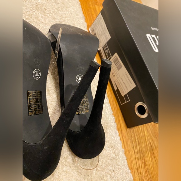 Missguided clear Perspex bow rhinestone ankle strap sandals heels black suede - Picture 5 of 10